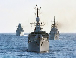 An Italian frigate leads Bulgarian and German  NATO warships on 24 October