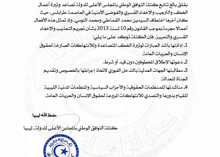 Escalation of kidnappings, intimidation, enforced disappearances in Tripoli condemned